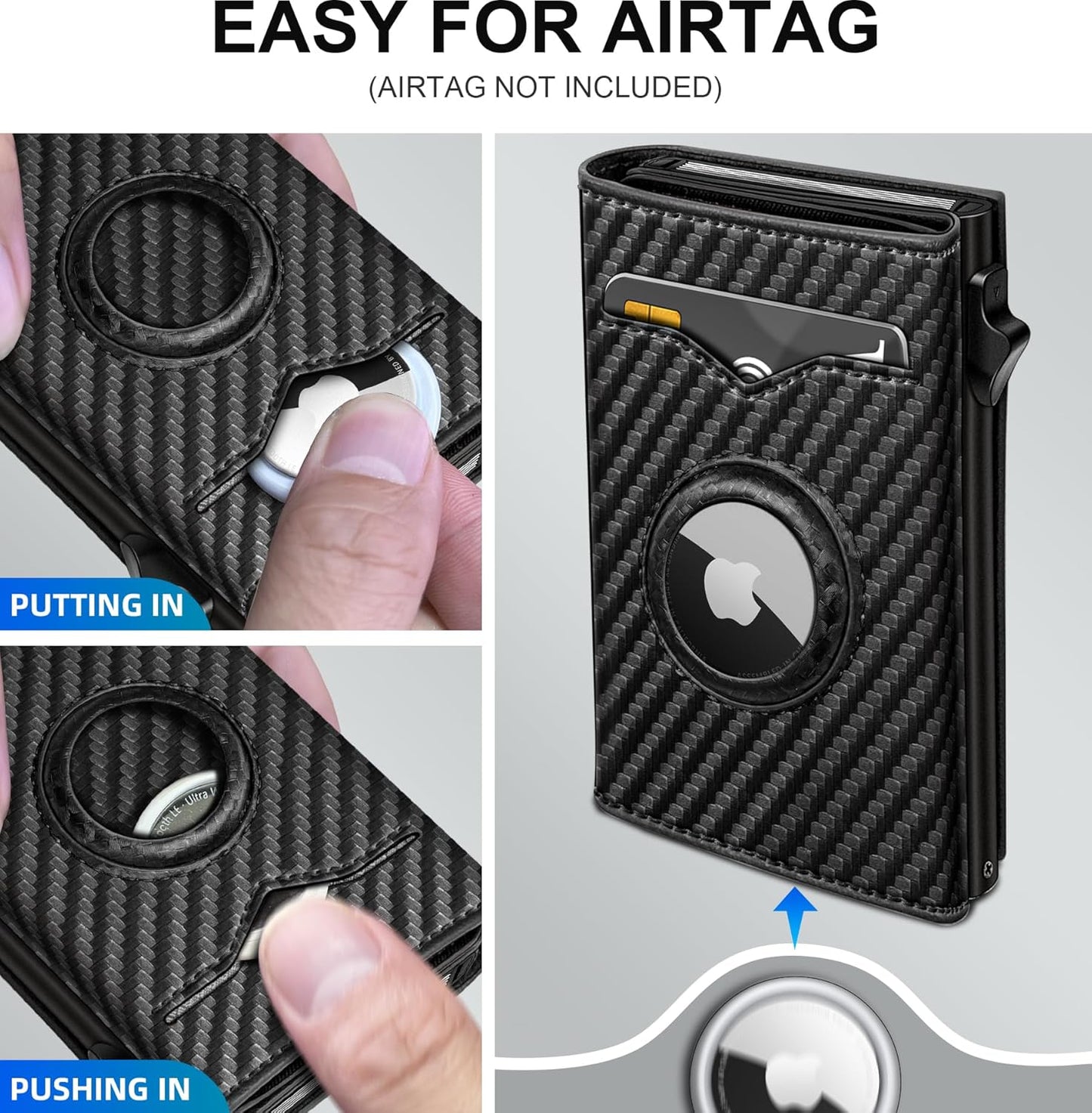 miyozi Airtag Wallet for Men,with Cash Pocket 2 ID Window 9-12 Cards,Metal Case Smart Slim Pop Up Credit Card Holder Flip with Magnetic Closure RFID Blocking Trifold wallet with Gift Box
