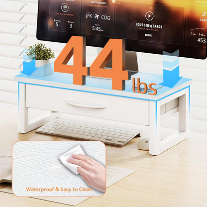 Computer Monitor Stand Riser, Desk Organizers and Accessories with Drawer, 2-Tier Laptop Stand for Desk, Office Organizer Storage, Wood