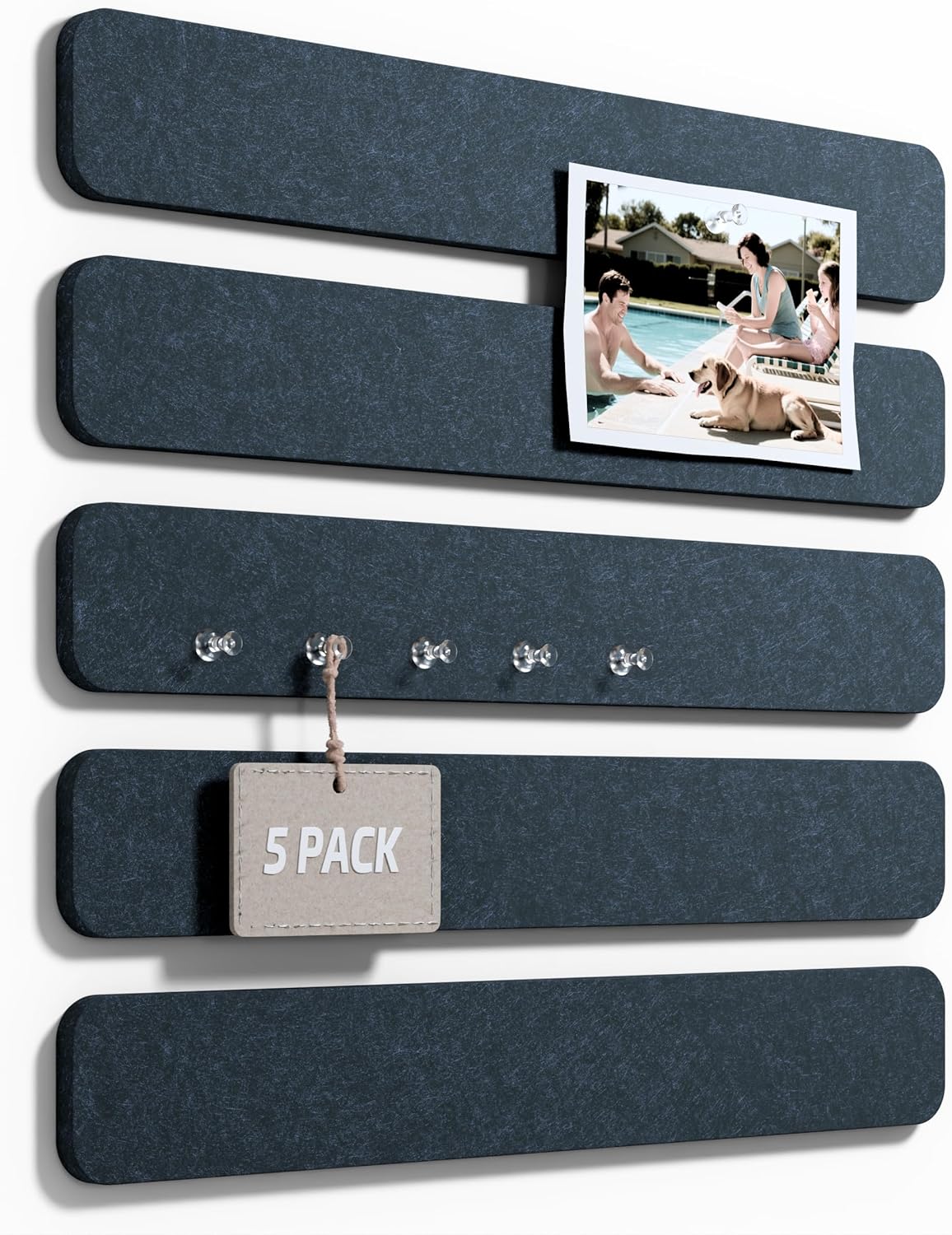 Fluxynara Cork Board Alternative Felt Strip Board 8-Pack 13"x2", Office Pin Board with 50 Push Pins, Adhesive Install for Bedroom Door & Home Office(Linen Dusk)