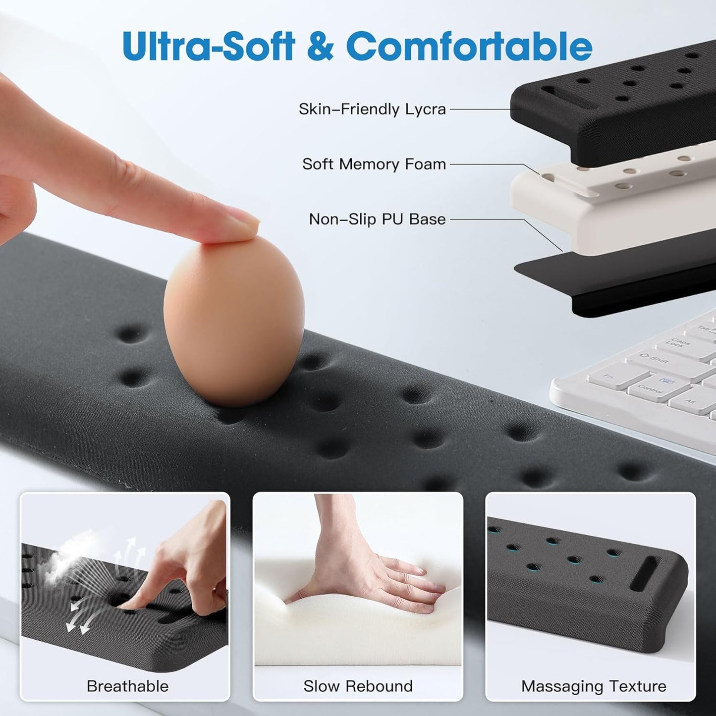 MEKASS L-Shaped Desk Wrist Rest Elbow, Forearm & Wrist Comfort Support for Table or Desk Edge, Non-Slip, Memory Foam Padding 2-Piece Set (Oval Black