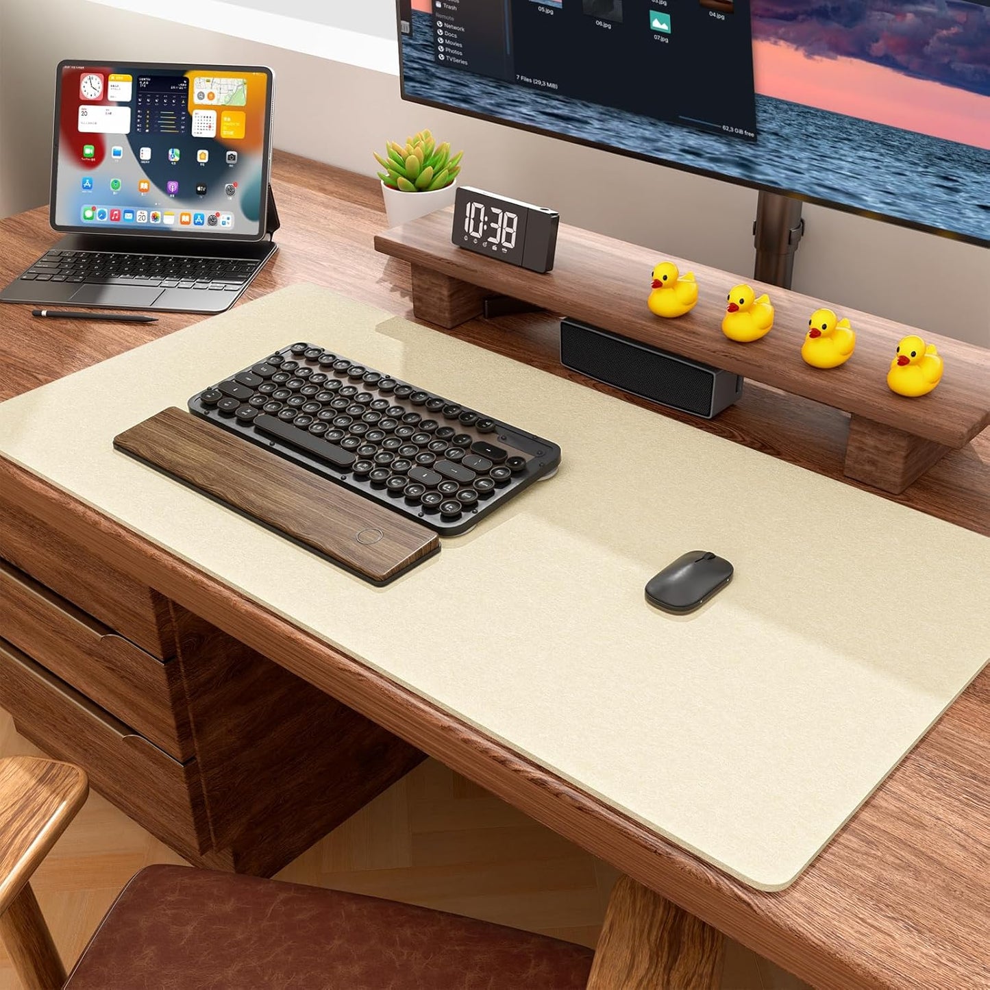 Auhoahsil Felt Desk Mat, Minimalist Large Mouse Pad XXL 35.5 x 15.7 in, Desk Matt for Desktop, Keyboard, Laptop, Computer, Office, Work from Home, Gaming, White