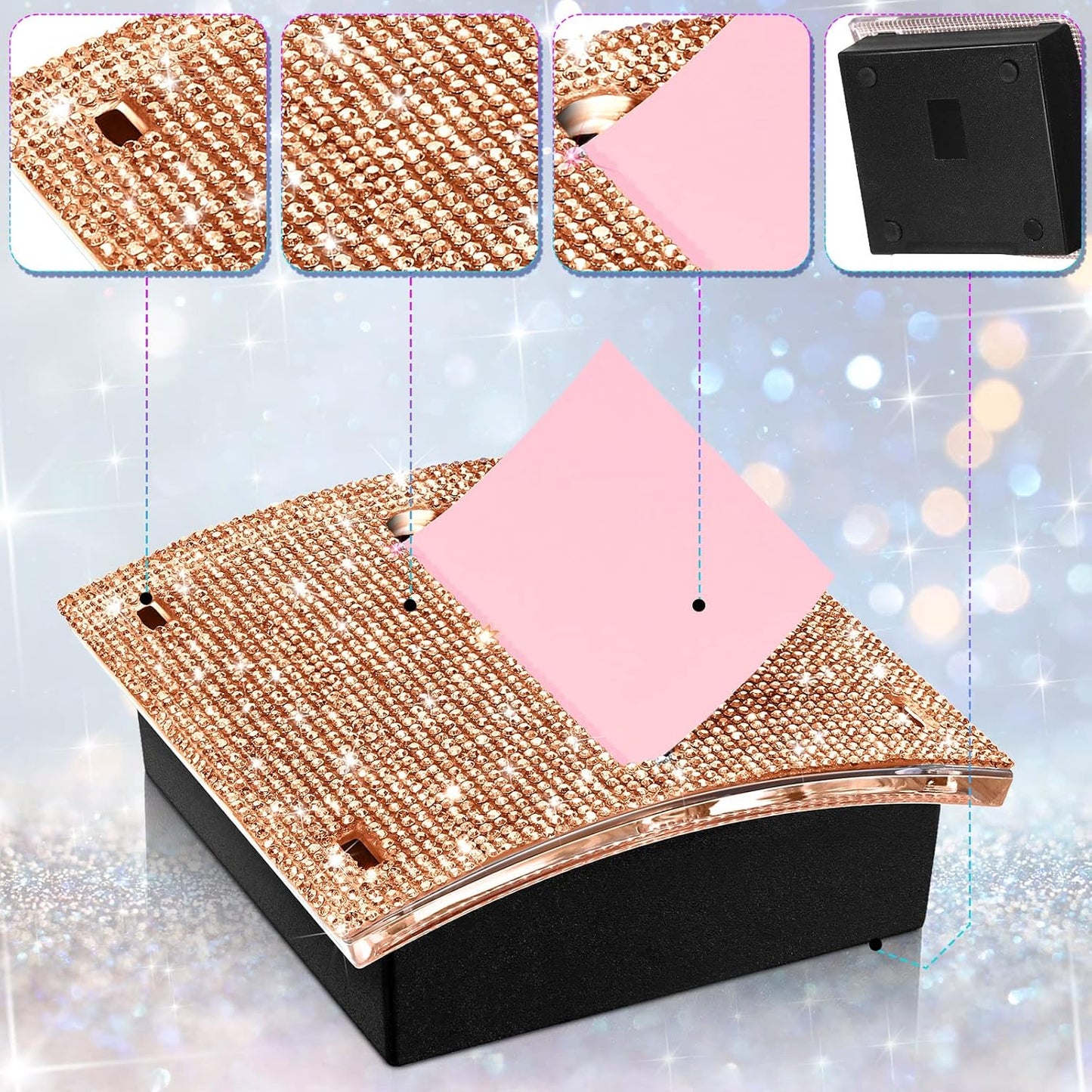 Eersida Rhinestone Self Stick Note Pad Holders 4 x 4 Inches Pink Cute Note Holder Sticky Dispenser Bling Memo Stick Dispenser for Office Employee Coworkers Gifts Home Desk Supplies