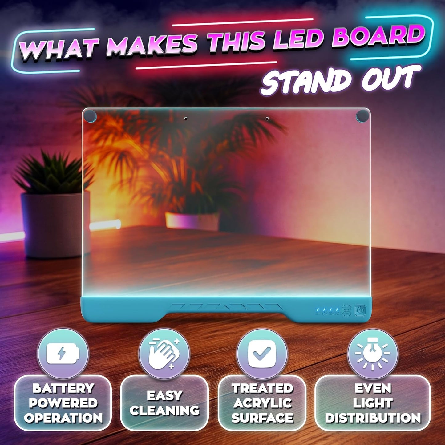 Upgraded 16-Inch LED Drawing Board Rechargeable – 7 Colors, 10 Lighting Effects, Adjustable Brightness – Acrylic Light Board for Tracing with Stand, Markers & Complete Set – Birthday Gift Idea (Black)