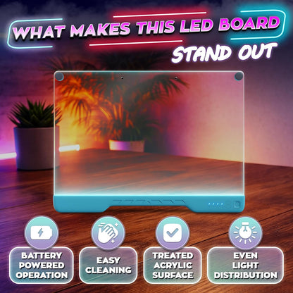 Upgraded 16” LED Drawing Board – Rechargeable, 7 Colors, 10 Light Modes, Adjustable Brightness – Acrylic Light Board for Tracing with Stand, Markers and Full Kit – Birthday Gift Set (Black)
