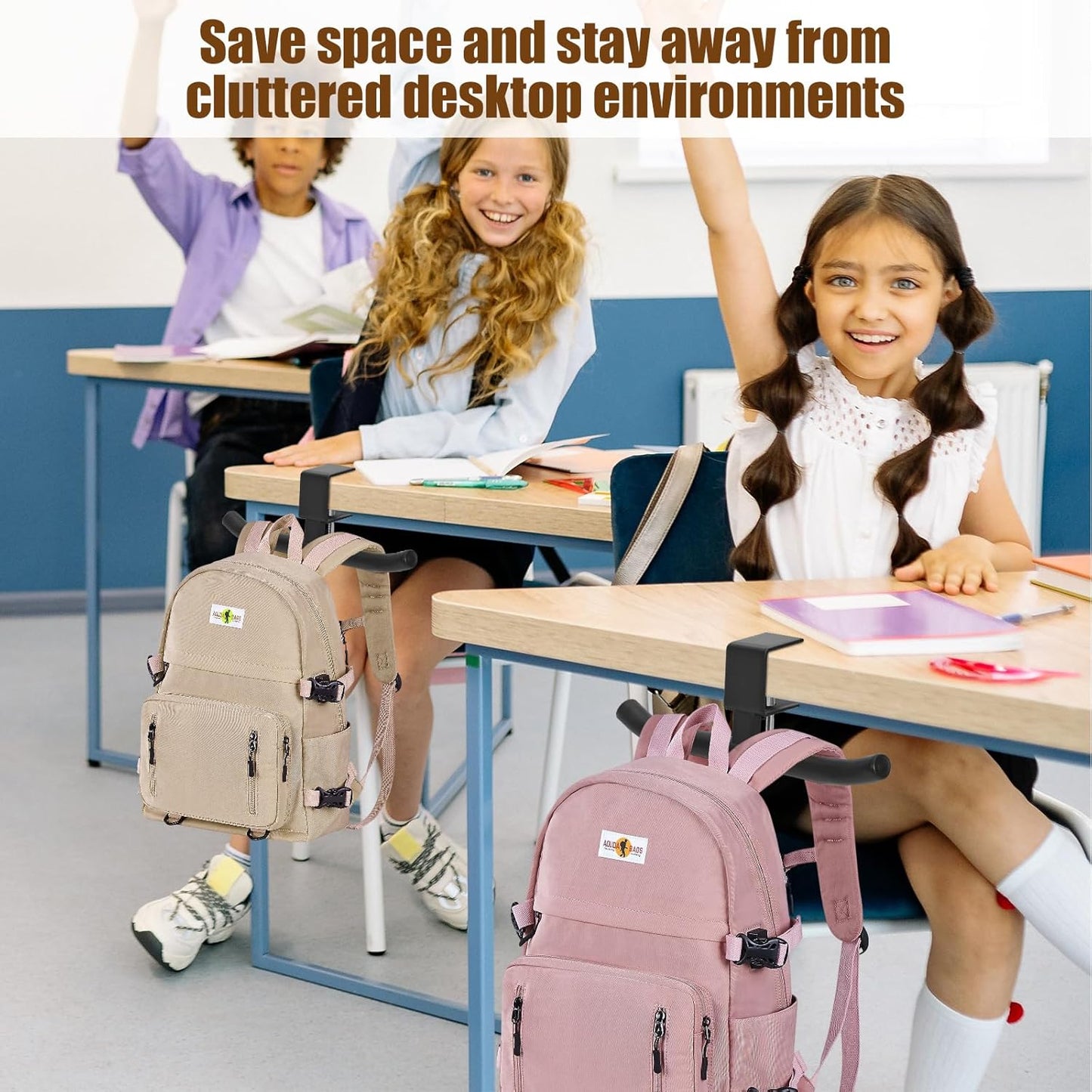 Desk Hook for Bag, Adjustable Backpack Hanger for Desk Under Desk Backpack Holder Bags Hanger for Table, Classroom, Office