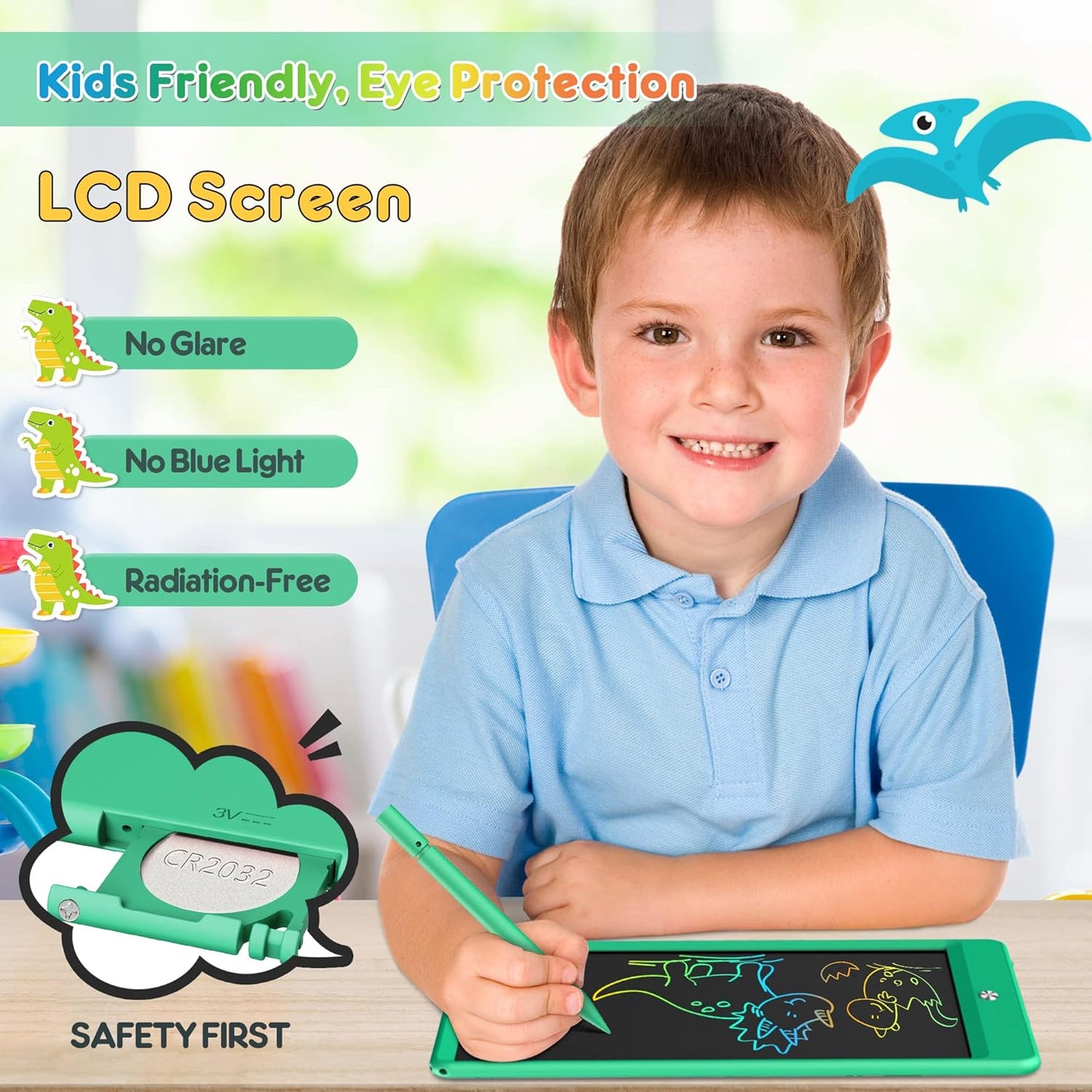FLUESTON LCD Writing Tablet for Kids, 10 Inch Doodle Board, Colorful Drawing Pad for Toddler, Educational Travel Toy Gifts for 3-8 Year Old Girls Boys, Erase Lock Writing Board - Pink