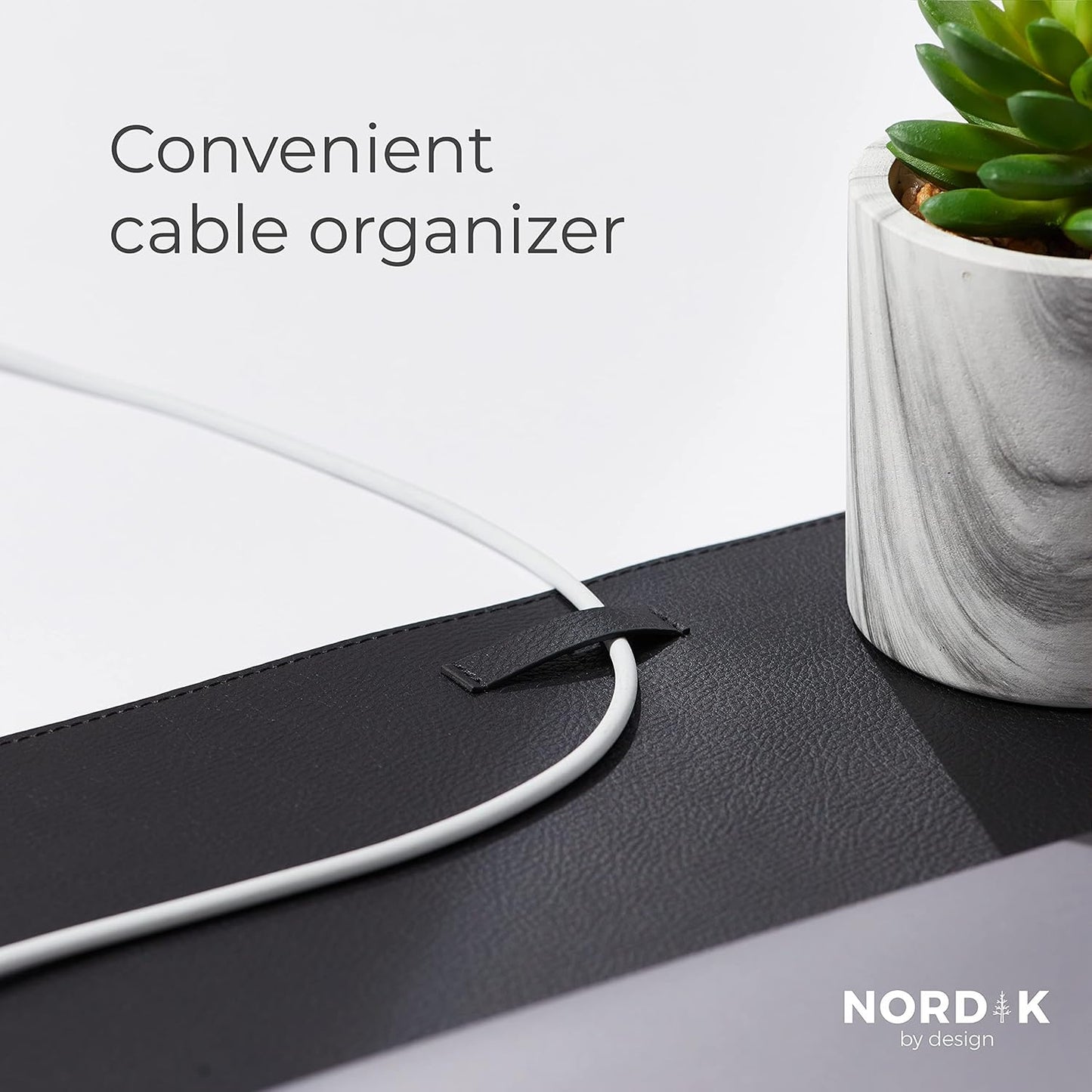 Nordik Leather Desk Mat Cable Organizer - Pebble Black 35 X 17 inch - Premium Mouse Mat - Felt Vegan Leather Desk Pad Protector - Desk Blotter Matt Keyboard - Large Desk Matt for Desktop Computer