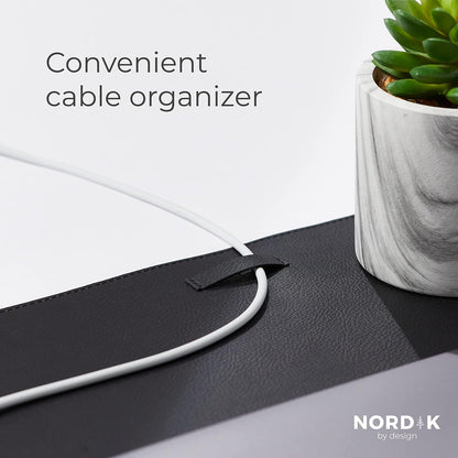 Nordik Leather Desk Mat Cable Organizer - Pebble Black 35 X 17 inch - Premium Mouse Mat - Felt Vegan Leather Desk Pad Protector - Desk Blotter Matt Keyboard - Large Desk Matt for Desktop Computer