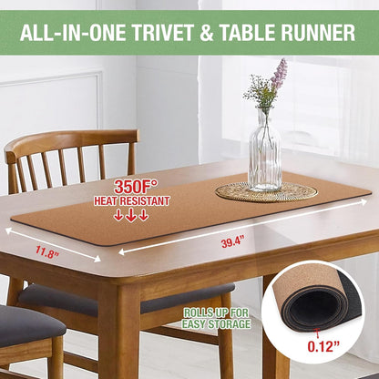 RIMONA'S Heat Resistant Table Runner - Waterproof, Trivet Runner, Heat Proof Table Protector, Trivet Table Runner, Ideal for Gifting, Mother-in-Law Gift, All-Natural Cork Table Runner