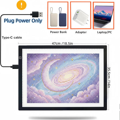 A2 Extra Large Tracing LED Light Pad for Diamond Art, Sketching, Painting - Adjustable Brightness, Sketching, Tracing - USB Powered DIY Diamond Art Light Box - No mesh No dot