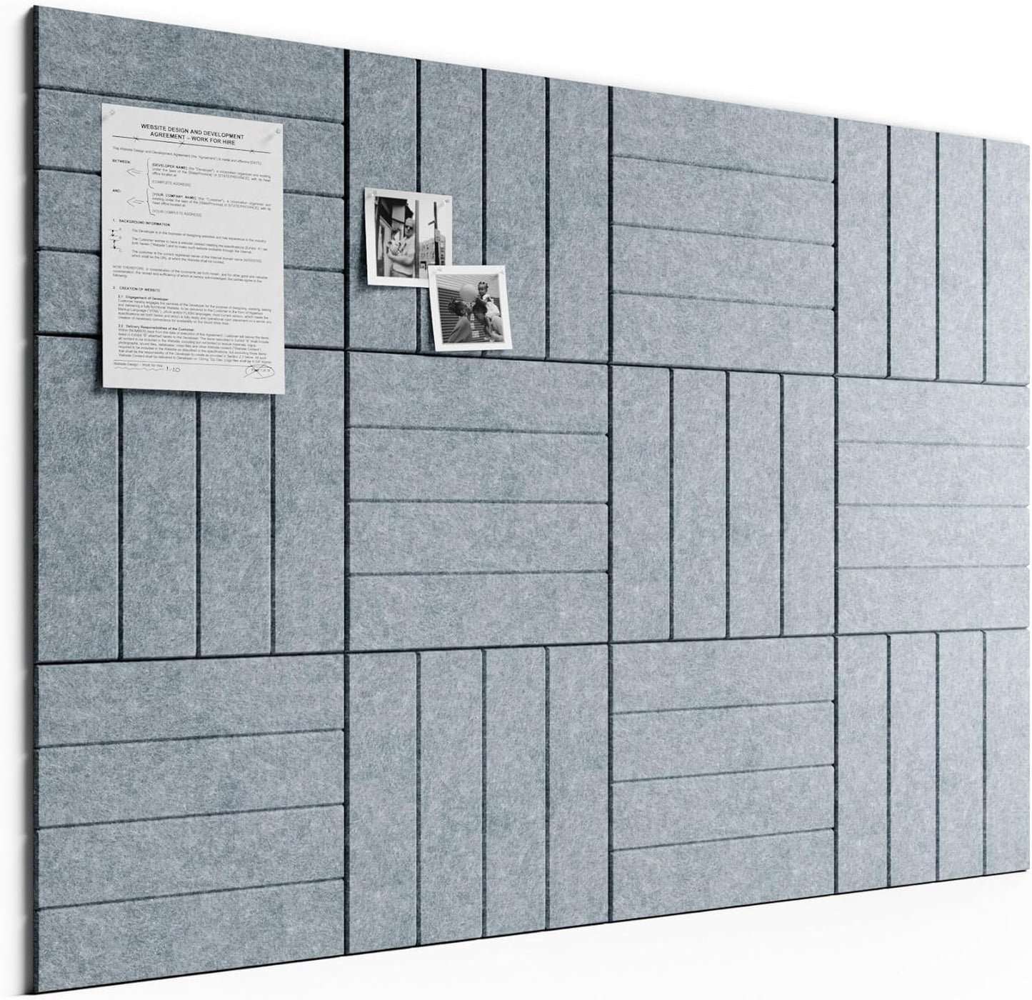 Bumusty Large Cork Board Alternative-48 x 36" Felt Bulletin Board Tiles, with 30 Pushpins, 70 Adhesive Tabs, Bold-Stripe 12-Pack, Cork Boards for Office Push Pin Board Felt Board-Carbon Blue