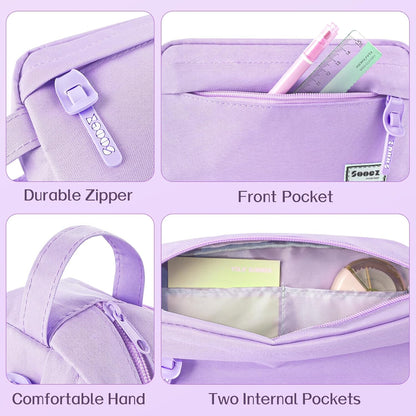 Sooez Original High Capacity Pencil Case, Big Pencil Bag Pouch Box Organizer Pen Case, Aesthetic Supply for Girls Adults, Portable Journaling Supplies with Easy Grip Handle & Loop, Mint Green
