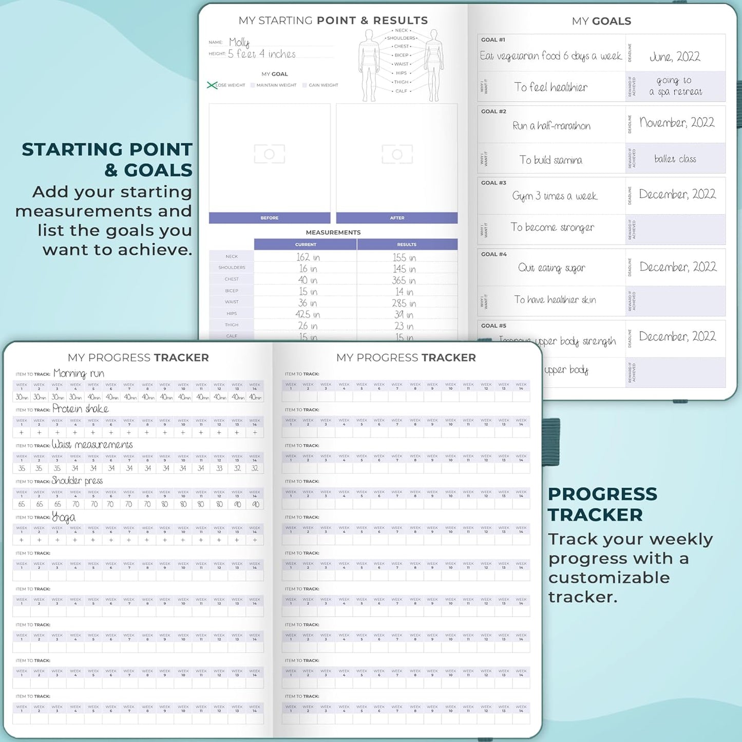 Clever Fox Fitness & Food Journal – Nutrition & Workout Planner for Women & Men – Diet & Gym Exercise Log Book with Calendars, Diet & Training Trackers - Undated, A5 Size, Hardcover (Forest Green)