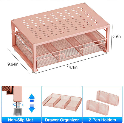gianotter Monitor Stand Riser, Office Desk Shelf Organizer, Desk Organizer with Drawer and Pen Holder, 2-Tier Computer Stand, Office Organization (Ink)