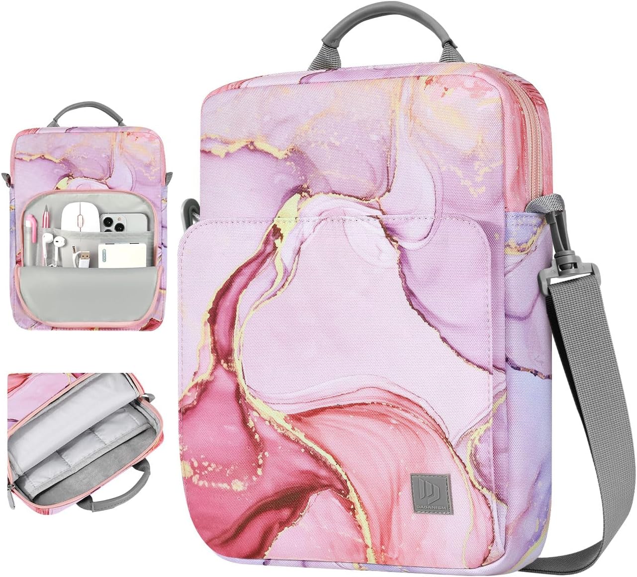 Dadanism 9-11 Inch Tablet Sleeve Bag Carrying Case with Shoulder Strap for iPad (A16) 11", iPad 10th Gen 10.9", iPad Air M4/Pro M5 11", iPad 9/8/7th 10.2", Galaxy Tab A11+ Plus 11", Cloudy Pink