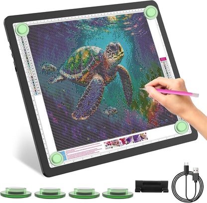 YINGWOND Rechargeable A4 Light Box for Tracing,Ultra-Thin 9000LUX Super Bright Wireless Light Pad with Adjustable Brightness Color,13.9x10 in Light Board for Diamond Painting Drawing Sketching