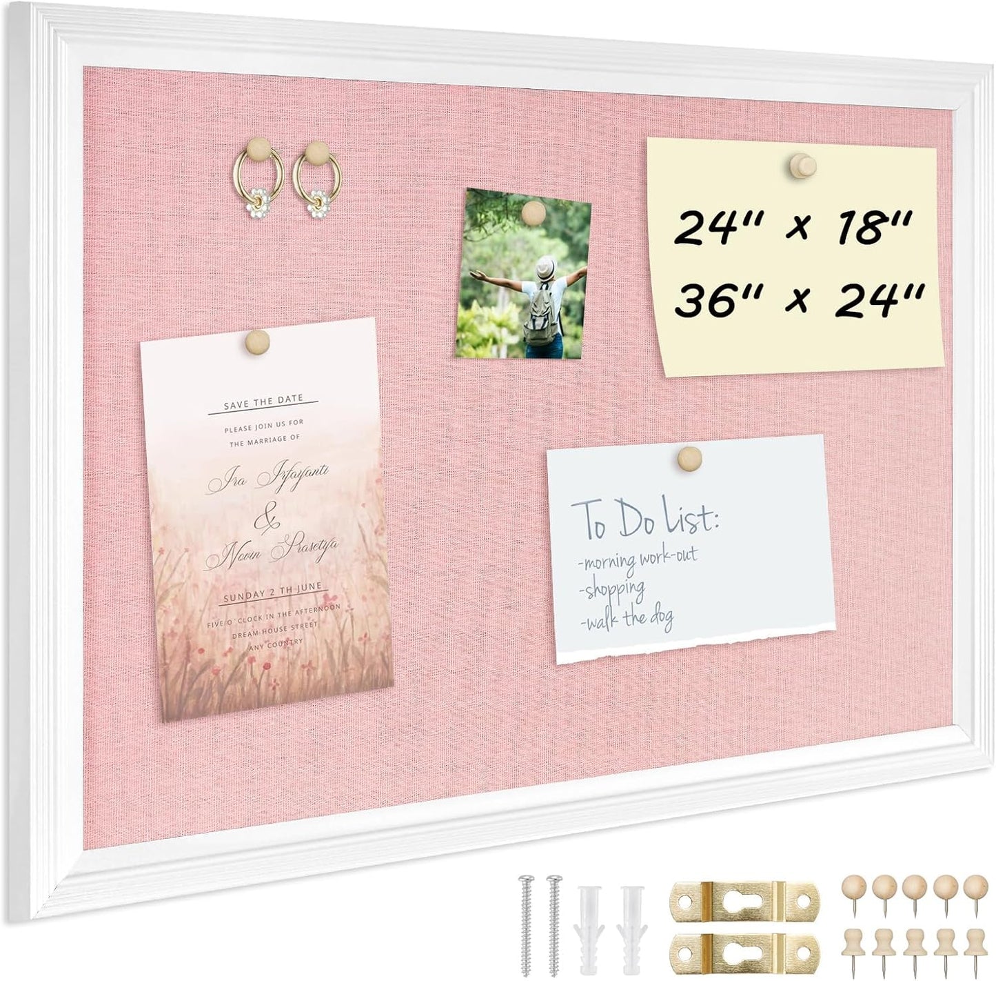 DOLLAR BOSS Bulletin Boards with Linen 1-Pack 16''X 12'' Double-Sided Cork Board for Walls Wood Framed Bulletin Boards, Small Pin Board for Home Kitchen Office Decorative Hanging 10 Pushpins
