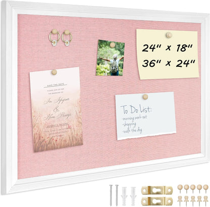 DOLLAR BOSS Bulletin Boards with Linen 1-Pack 16''X 12'' Double-Sided Cork Board for Walls Wood Framed Bulletin Boards, Small Pin Board for Home Kitchen Office Decorative Hanging 10 Pushpins