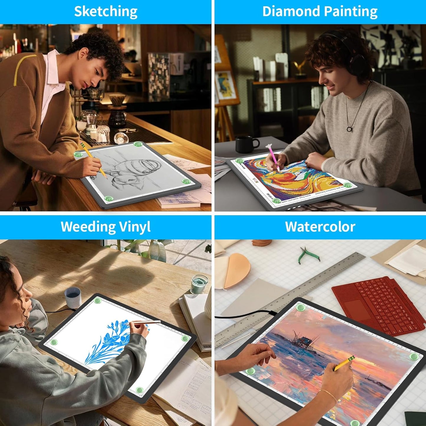 Phylosal Magnetic A3 Light Pad with Bag, Super Bright Light Box with Side Button, Diamond Art Light Board, Lightbox for Tracing and Drawing, USB Power Light Table for Sketching, Weeding Vinyl (White)