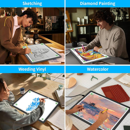 Phylosal Magnetic A3 Light Pad with Bag, Super Bright Light Box with Side Button, Diamond Art Light Board, Lightbox for Tracing and Drawing, USB Power Light Table for Sketching, Weeding Vinyl (White)