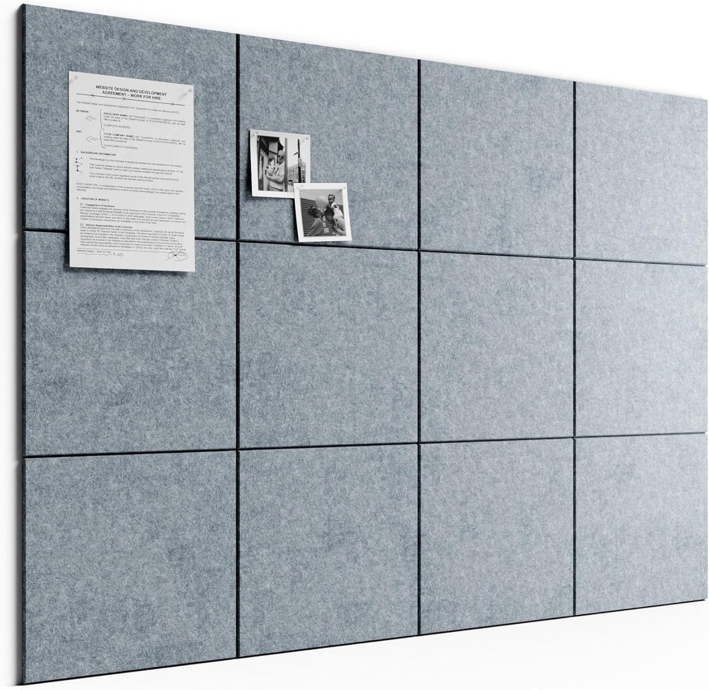 Bumusty Large Cork Board Alternative-48 x 36" Felt Bulletin Board Tiles, with 30 Pushpins, 70 Adhesive Tabs, Bold-Stripe 12-Pack, Cork Boards for Office Push Pin Board Felt Board-Carbon Blue
