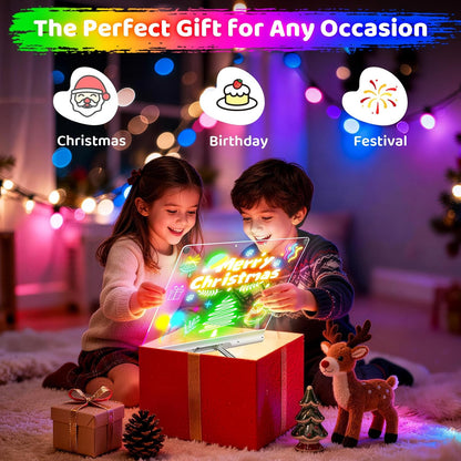 16“ Rechargeable LED Drawing Board, 9-Color Light Modes with Timer & Built-in Stand, Neon Art Dry Erase Glow Up Doodle Note Pad, Sketching Gift Toy for Kids/Girls/Teens, 6 Markers & Tracing Book