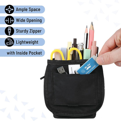 Mr. Pen- Standing Pencil Case Pouch, Sit & Lay Mesh-View Design, Black & Gray, Interior Pocket & 2 Elastic Binder Loops, Cute Pencil Case for Girls and Boys