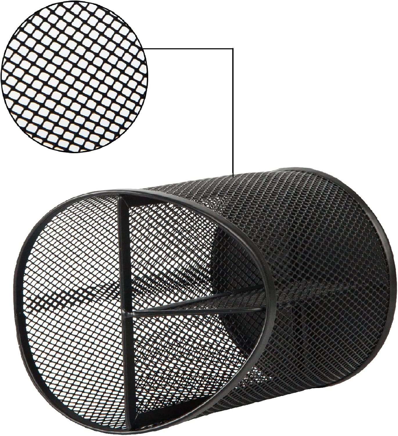 Delifox 2 Pack Pen Holder Mesh Round Pencil Holder Desktop Organizer 3 Compartments, Black