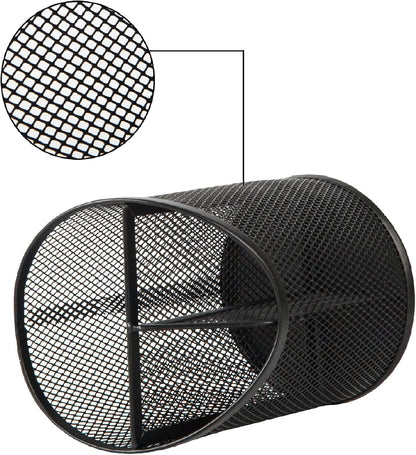 Delifox 2 Pack Pen Holder Mesh Round Pencil Holder Desktop Organizer 3 Compartments, Black