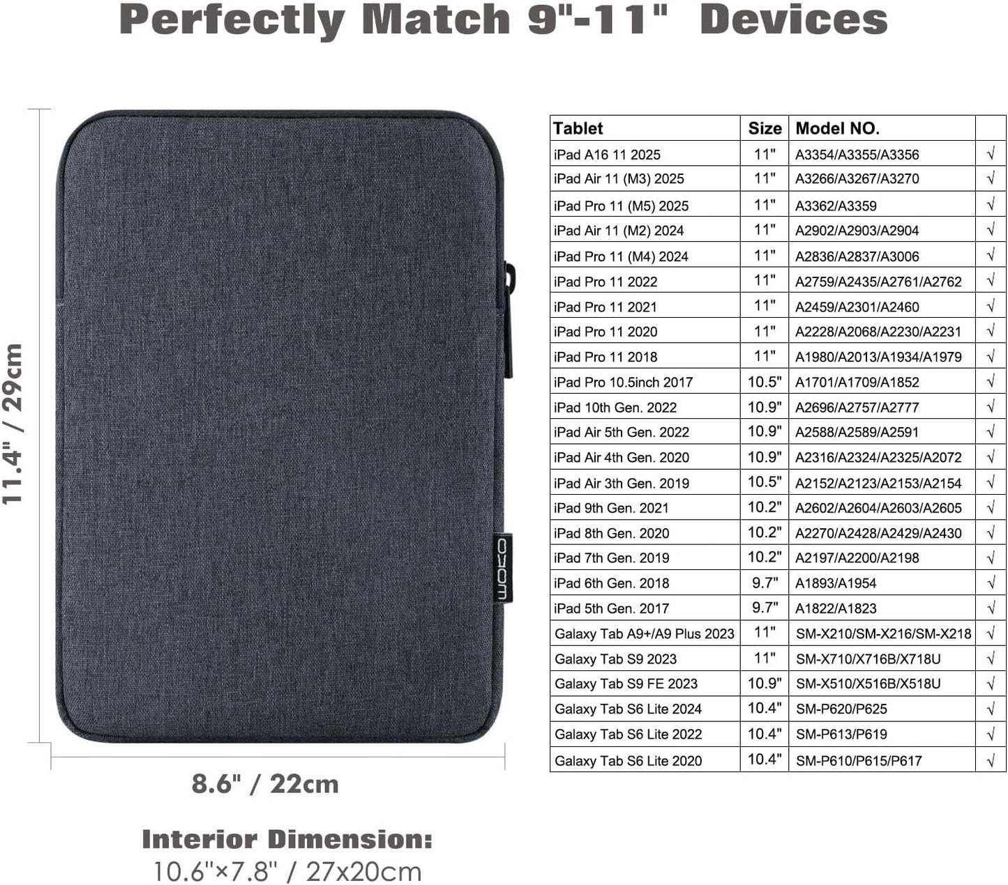 MoKo 7-8 Inch Tablet Sleeve Bag, Polyester Pouch Cover Case Fits iPad mini (A17 Pro) 8.3" 2024, iPad mini 6/5/4/3/2/1, Samsung Galaxy Tab S2 8.0, Tab A 8.0, ZenPad Z8s 7.9,Black