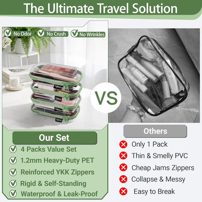 YQBRAO 6 Pack Clear Hard Shell Zipper Case, 1.2mm Heavy Duty Crush-Proof Diaper Bag Organizer Pouches, TSA Approved Travel Makeup Bag for Toiletries & Electronics, (2L, 2M, 2S) Multi-Size Storage Set