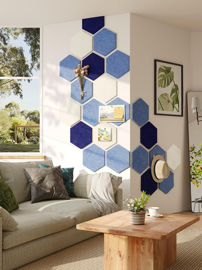 8 Pack Hexagon Felt Bulletin Board Tiles - 12" Large Thick Pin Board for Walls with 30 Push Pins, DIY Boards for Office Home School Decor, Aesthetic Hex Cork Board Alternative