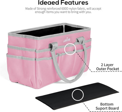 Jjring Craft and Art Organizer Tote Bag - 600D Silver Nylon Fabric Art Caddy with Pockets - for Art, Craft, Sewing, Medical, and Office Supplies Storage