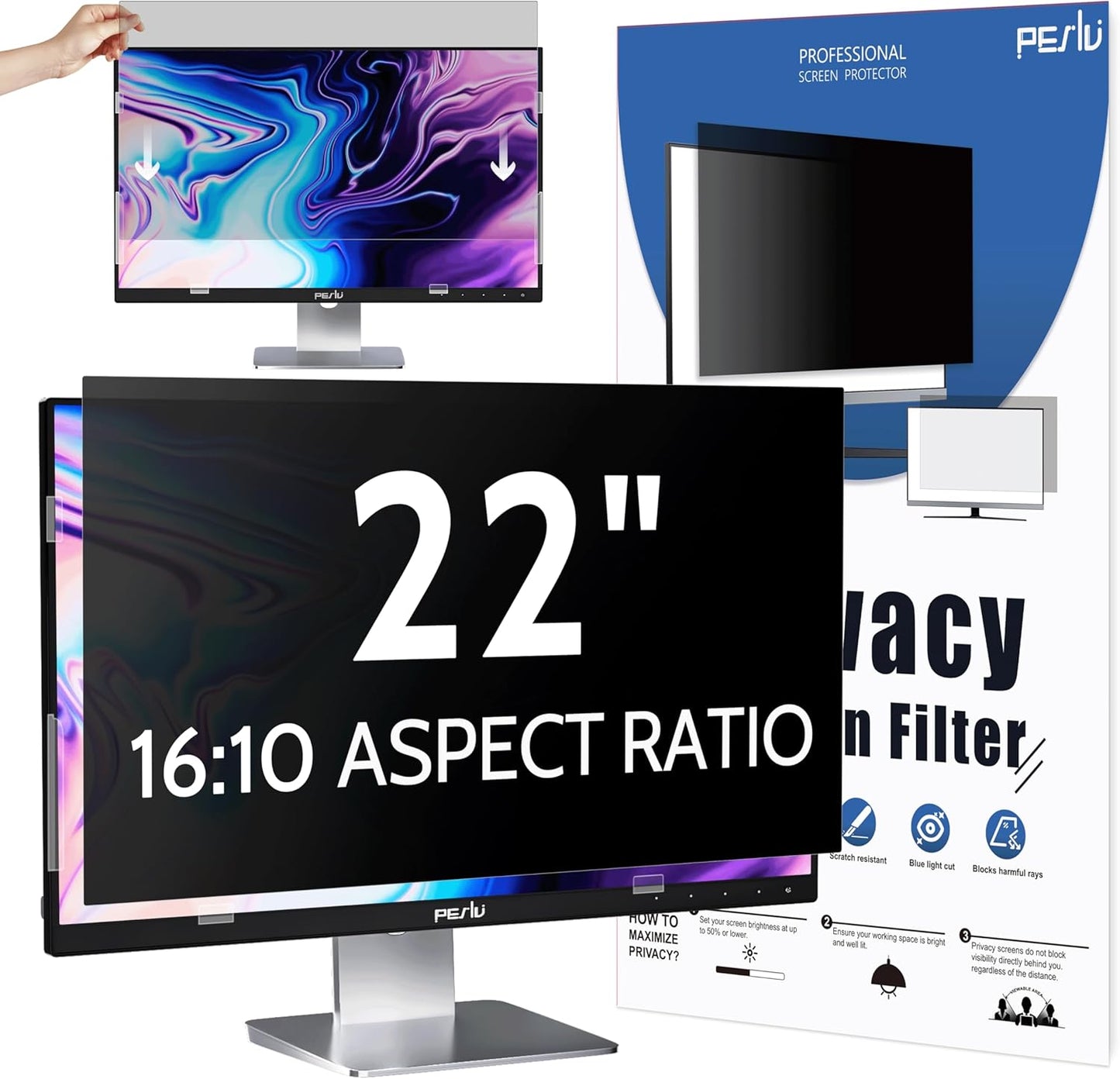 Peslv 15.6 Inch Laptop Privacy Screen Compatible With Lenovo Hp Dell Acer Asus Thinkpad Envy Xps, 16:9 Aspect Removable Anti Glare Blue Light Filter Protector, 15 In Computer Monitor Security Shield