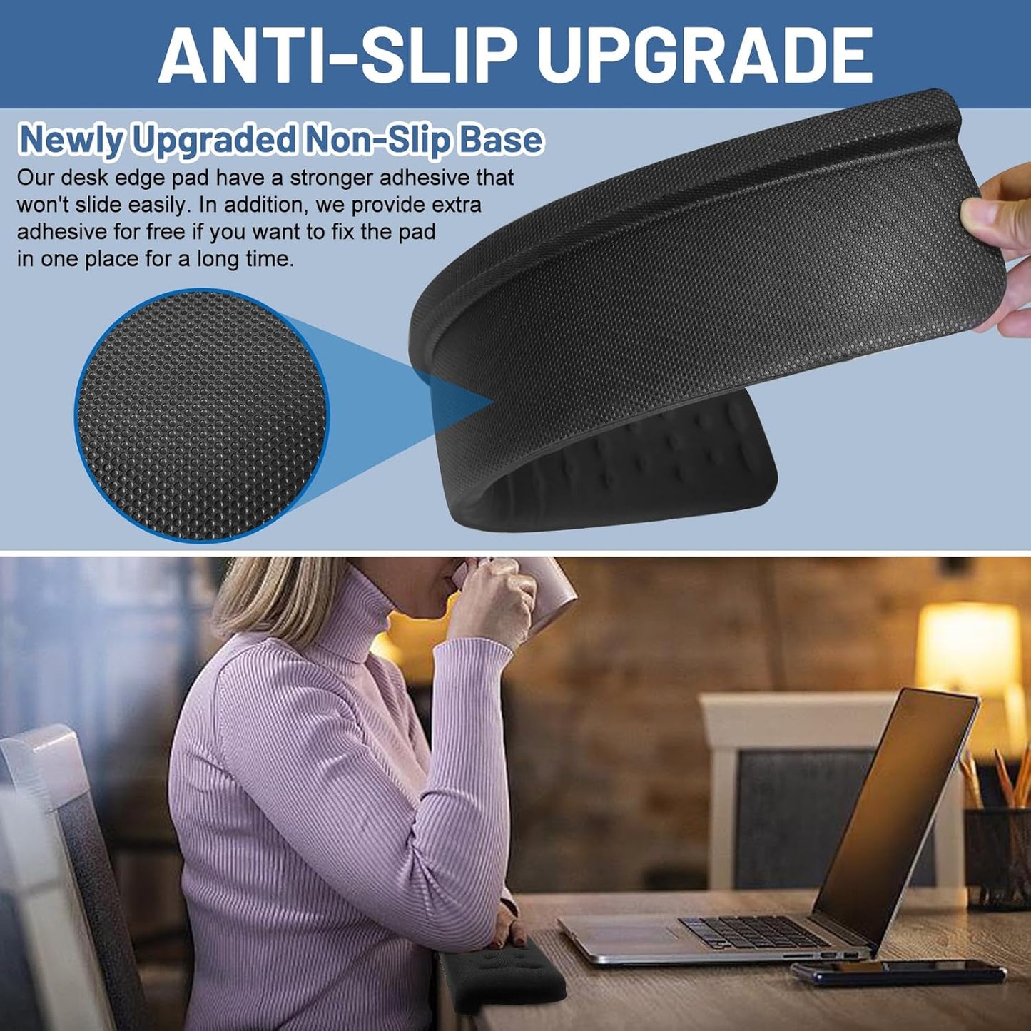 Full-Size Desk Edge Cushion, L-Shaped Desk Elbow Pad, Memory Foam Desk Arm Rest Pad for Forearms, Ergonomic Elbow Rest and Wrist Support for Desk (24 Inch)
