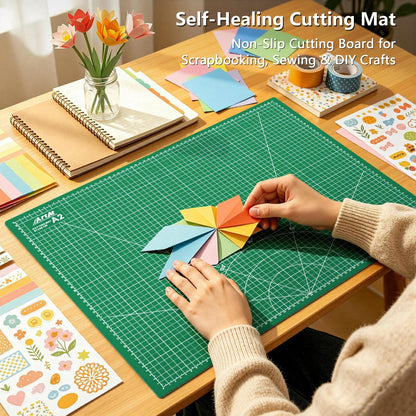 ArtAt Self Healing Cutting Mat: 24 x 36 inch Green Large 5-Ply Double-Sided Durable Non-Slip PVC Cutting Mat for Sewing Quilting Scrapbooking Art & Crafts projects…