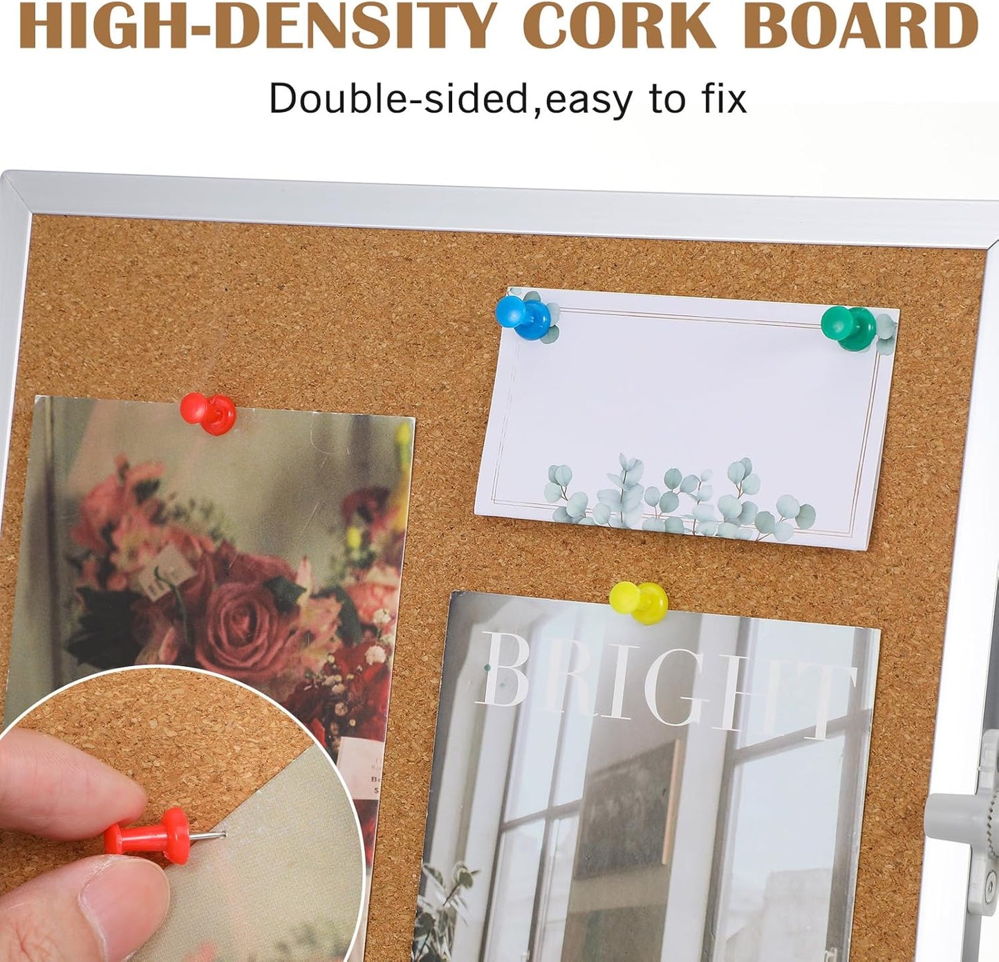 2 Pack Cork Board Desk Bulletin Board, 9.8"×9.8" Double Sided Pin Small Desk Cork Boards with Stand for Desktop Suitable with 10 Push Pins for Home, Office, Desks Message or Picture Boards