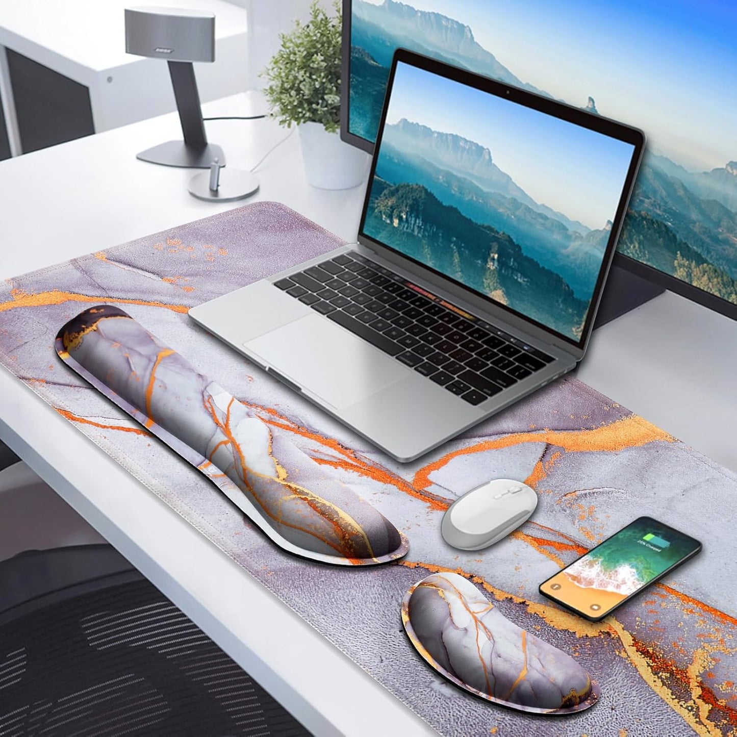 Gimars Upgrade Enlarge Silky and Superfine Fabric Gel Memory Foam Keyboard Wrist Rest Set, Ergonomic Keyboard Mouse Wrist Support for Typing Pain Relief, Comfort for Office, Gaming, Computer, Black