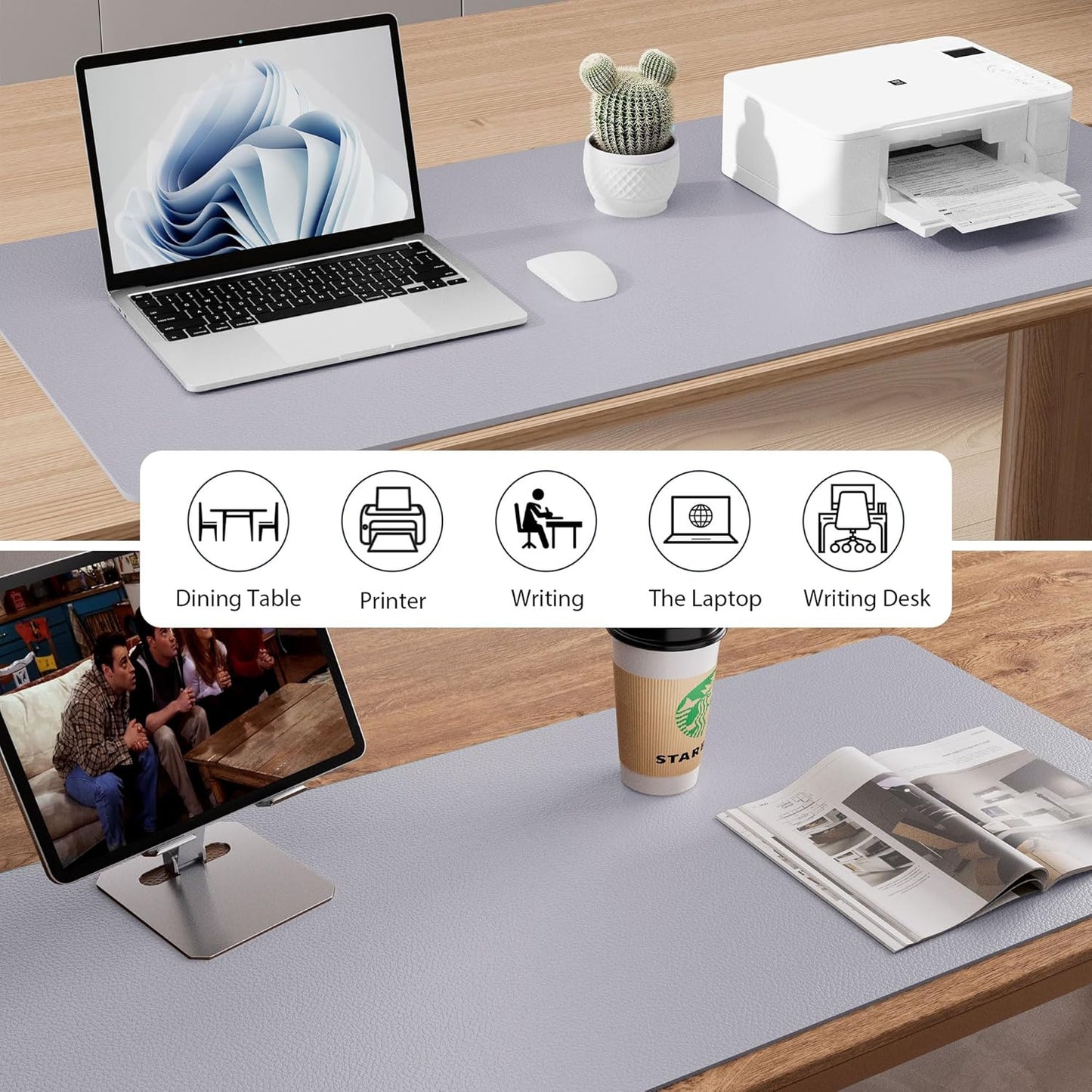 Aothia Leather Desk Pad Protector, Mouse Pad, Office Desk Mat, Non-Slip PU Leather Desk Blotter, Laptop Desk Pad, Waterproof Desk Writing Pad for Office and Home (Brown,23.6" x 13.7") - Colors B