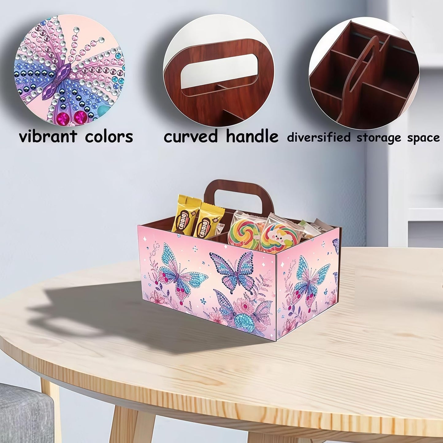 LSQFS DIY Diamond Painting Storage Box, Wooden Multi-Grid Organizer with Handle, Portable Desktop Caddy for Art Kits, Craft Tools, Makeup Brushes, Stationery Home Office