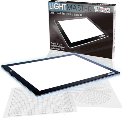 U.S. Art Supply Lightmaster USB Powered 18.75" Diagonal Pro Artist Size (A4) 9"x12" LED Lightbox Board - 5-Volt Light Bright Thin 3/8" Profile LED Light Box Pad with 110V AC Power Adapter, USB Adapter