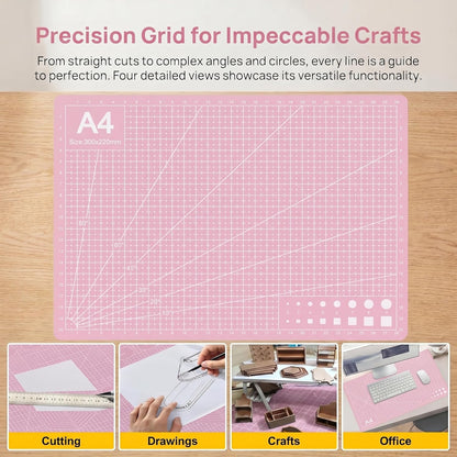 A4 Self-Healing Cutting Mat, Double-Sided Craft Mat with Grid Lines, Precision Rotary Cutting Board for Office Desk, Art Craft, Sewing, Hobby, and DIY Projects - 9x12 Inches