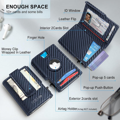 miyozi Airtag Wallet for Men,with Money Clip 10 Cards Metal Case Smart Slim Pop Up Credit Card Holder Flip with Magnetic Closure RFID Blocking wallet with Gift Box