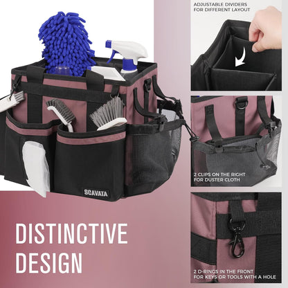 SCAVATA Compact Wearable Cleaning Caddy, Small Supplies Organizer with Handle & Shoulder Straps for Housekeepers, Under Sink & Car Cleaning Tool Organizer Bag (Black)