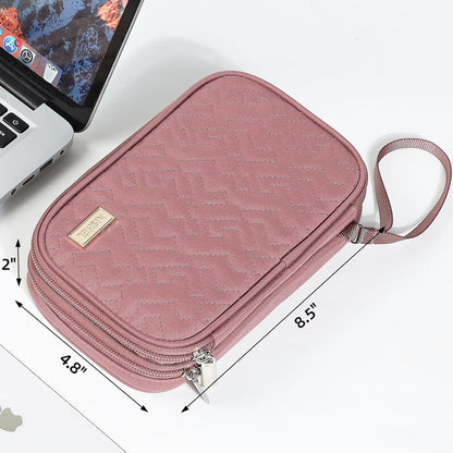 NISHEL Travel Cord Organizer Case, Double Layers Tech Electronic Bag, Essentials for Charger, Cable, Phone, Flash drive, Medium, Pink