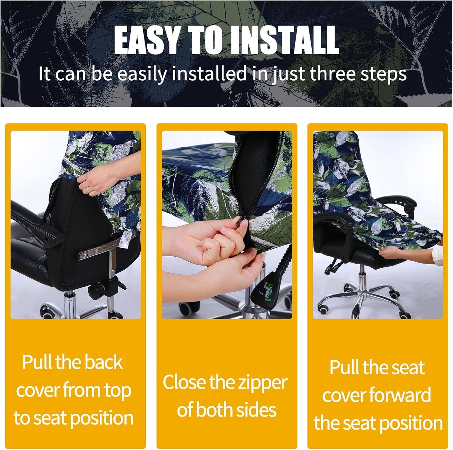 Smiry Stretch Printed Office Chair Armrest Covers, 2 Pcs Soft Fit Removable Washable Computer Desk Chair Arm Covers Protector, Black