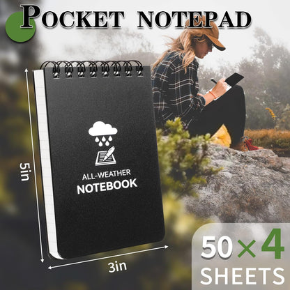 COIDEA Waterproof Notebook, 4 Pack Top-Spiral Pocket Notepad, 3" x 5" Weatherproof NotePad, All Weather Police Pocket Notebook Little Memo Steno Note Pads for Outdoor Office School Recording, Black