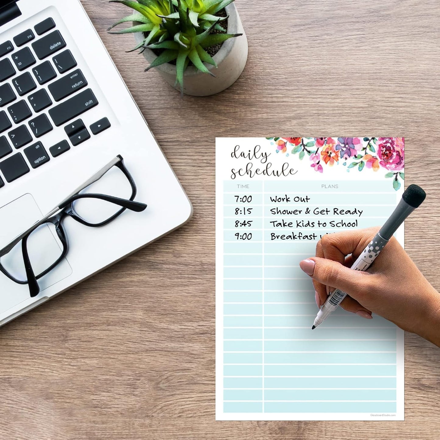 Dry Erase Daily Schedule Planner Sticker Decal by Glassboard Studio | Removable & Reusable | Magnetic Fine-Tip Marker Included (9 x 12 inches, White)