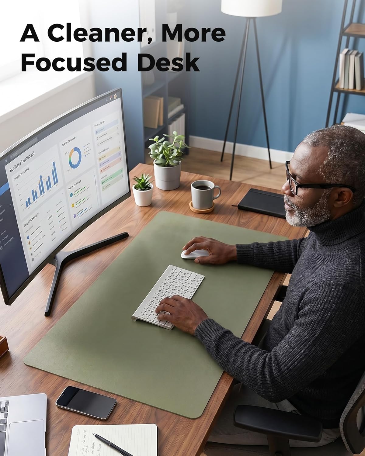 Aothia Dual-Sided Desk Pad - 25.6x13.7 inches Leather Desk Mat, Natural Cork Desk Pad Protector, Large Mouse Pad for Desk, Waterproof Desk Blotter Pad, Desk Writing Pad for Office Work/Home, Black