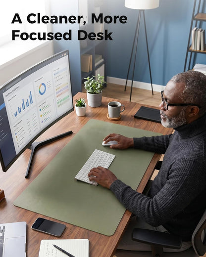 Aothia Dual-Sided Desk Pad - 25.6x13.7 inches Leather Desk Mat, Natural Cork Desk Pad Protector, Large Mouse Pad for Desk, Waterproof Desk Blotter Pad, Desk Writing Pad for Office Work/Home, Black